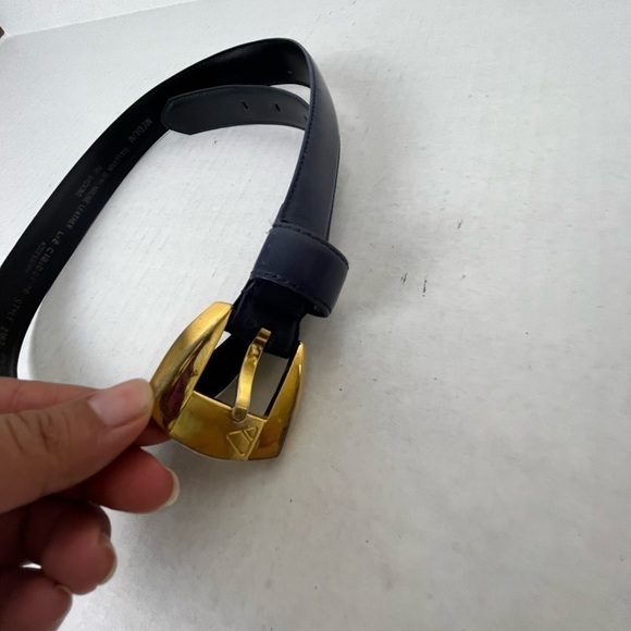VTG Y2k Liz Claiborne Gold Buckle Leather Belt Blue Size M goth Whimsigoth - Picture 2 of 6